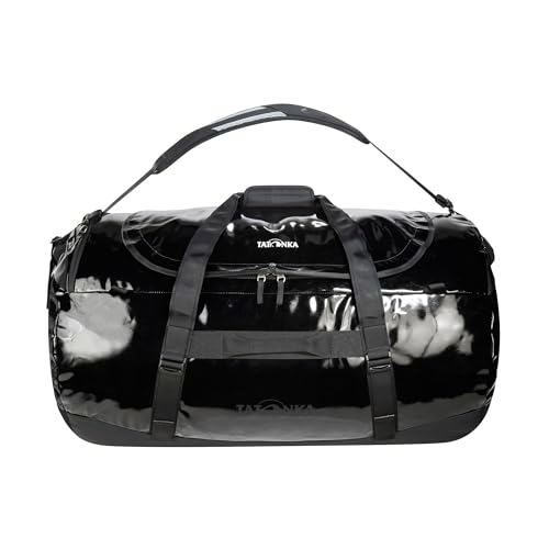 Image of Tatonka Barrel - Wasserfeste Reisetasche mit Rucksackfunktion, grosser Offnung, gepolstertem Boden und abschliessbarem Reissverschluss, Black, 130 Liter, Durable travel bag with stowable backpack