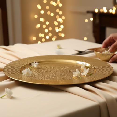 Image of Premium Gold Decorative Charger Plate | Pooja Thali, Gift Hamper Base & Decorative Platter for Dining Table, Home Decor, Wedding & Festive Gifting