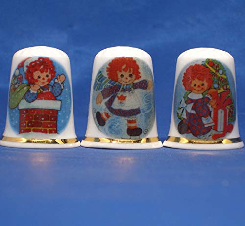 Porcelain China Thimbles Set of Three - Raggedy Ann Christmas