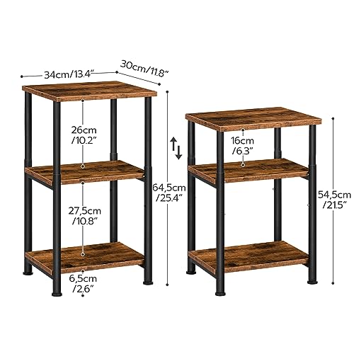 HOOBRO Side Table, Height-Adjustable Nightstand with Storage Shelves, 3-Tier Tall Industrial End Table, Coffee Table, for Living Room, Bedroom, Study, Solid Structure, Rustic Brown BF65BZ01 - Image 4