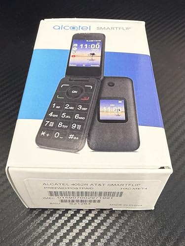 SIMBROS AT&T Smartflip 4052R in charcoal black with Android interface — a flip phone that runs modern apps