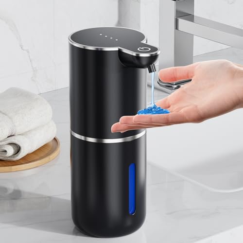 Fantictas Automatischer Seifenspender, elektrischer Flüssigseifenspender, USB wiederaufladbar, 4 Stufen verstellbar, 380 ml Wandhalterung, geeignet für Badezimmer/Küche/Geschirrspülmittel, Schwarz