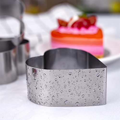 Huinf Heart Molds Set For Baking,4 Pack Stainless Steel 3.15X1.57 Inch Heart Cookie Cutter Mold For Cooking With Pusher,Professional Pastry Mousse Heart-Shape Small Cake Molds For Baking #TOP2