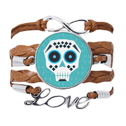 Bracelet crâne Mexique en cuir noir tordue DIYthinker style rock