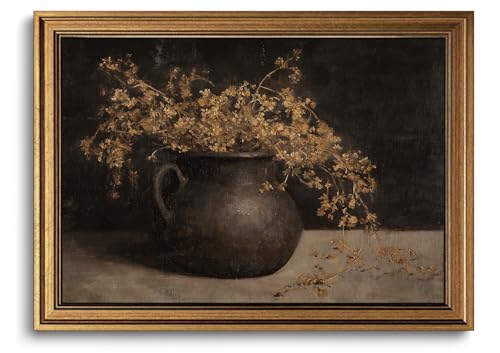 Gold Framed Wall Art Vintage Floral Canvas Art Farmhouse Autumn