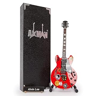 Alvin Lee Réplique de guitare miniature avec boîte de présentation et support - Les Beatles, Paul McCartney, John Lennon, RIngo Starr, George Harrison