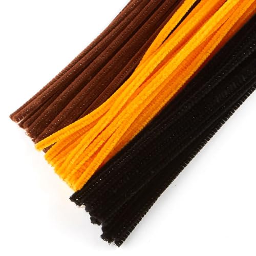 Image of 300Pc Set Tri Color Combo Pipe Cleaners Craft, Pipe Cleaners Chenille Stem Fuzzy Sticks Craft Supplies for flowers making, Home DIY (Brown, Orange & Black)