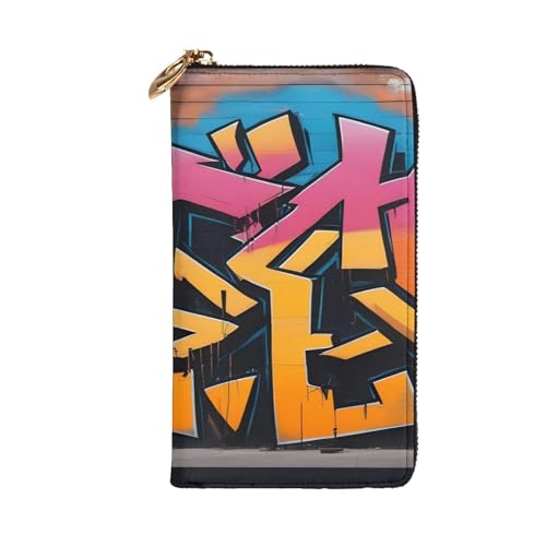 Graffiti Hip Hop Prints Leather Long Clutch Wallet for Fashionable Girls and Women - Durable, Stylish, and Functional, Black, One Size2
