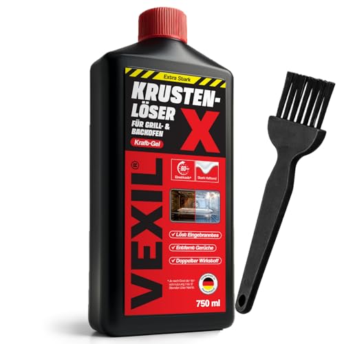 VEXIL Backofenreiniger EXTRA STARK + Pinsel – Doppelter Wirkstoff gegen Eingebranntes – hochkonzentriertes Haftgel – Grillreiniger & Fettlöser – für Backofen & Grill – 750 ml – Made in Germany