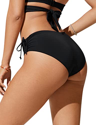 CRZ YOGA Womens Bikini Bottoms Full Coverage Mid Rise Bathing Swimsuit Adjustable Ruched Side Tie Swim Briefs2