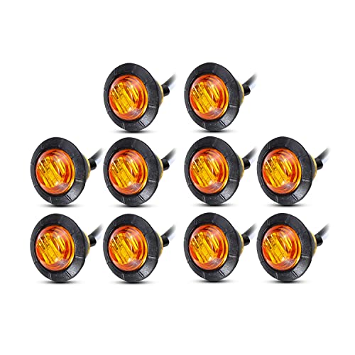 Meerkatt Side Marker 3/4 Inch Mini Round Amber Light 3 LED Signal Light Waterproof Marine For Bus Trailer Truck Boat with Rubber Grommets 12V DC.