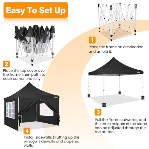 Image of COBIZI 10x10 Pop up Canopy Tent for Parties, Easy Setup, 4 Walls,4 Sandbags