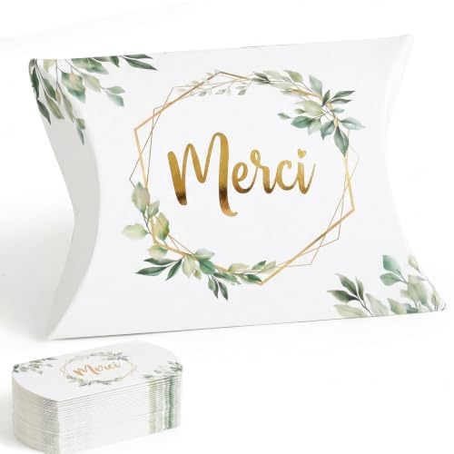 50pcs Boîtes Dragées Mariage Boîte Bonbon Forme de Coussin Bonbonnière Faveur de Baptême Impression Merci Cadeau pour Invité de Communion Anniversaire...