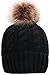 COSYWORLD Women's Faux Fur Pom Pom Fleece Lined Knitted Slouchy Beanie Hat