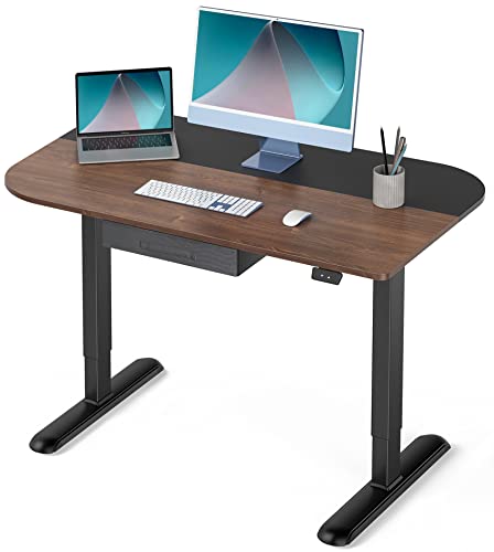 Fenge Electric Height Adjustable Standing Desk - 48 Inches Quick Install Stand Up Desk -Sit Stand Desk With Whole Piece Desktop For Home Office，Black+Brown #TOP25