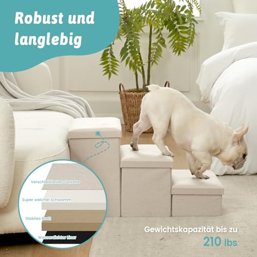 COZY KISS Hundetreppe für Kleine Hunde mit Stauraum, Breite Haustiertreppe Faltbare für Bett und Couch, Hunderampe mit Rutschfestem Boden, Lecksichere (Beige, 43x97x56cm, 4)