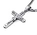 Fifth Ave Fair Men's Stainless Steel Silver Plain Jesus Christ Crucifix Cross Pendant Necklace with Cuban Curb Link Chain, 24"