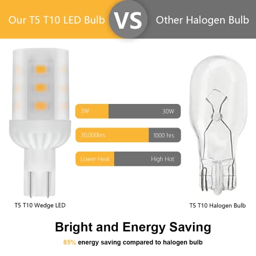 Cheopha T10 T5 Wedge Base LED Bulbs 12V 921 3W Replace 30W Halogen Lamp for Landscape Outdoor Path Step Deck RV Camper Trailer Motorhome 5th Wheel Marine Boat Dome Lights Warm White 3000K Pack of 8