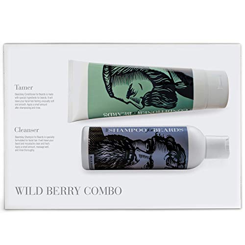 Beard Care Products, Shampoo Wash and Ultra Conditioner Softens, Smooths & Strengthens Beard Growth Value Set by Beardsley & Company (Wild Berry Deluxe)
