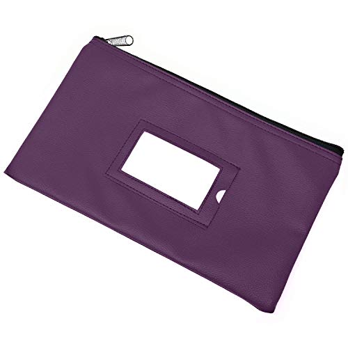 Money Bank Deposit Bag with Zipper | 11x6 inch | Purple | Durable Leatherette Money Cash Coin Check Wallet Pouch for Men & Women with Framed ID Window and Blank Card | by GIDABRAND (1)