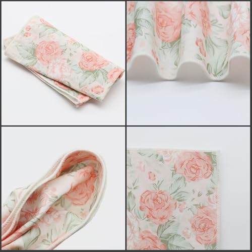 Image of Floral Pocket Squares for Men with Holder Printed Flower Mens Handkerchief Cotton Suit Pocket Hanky for Wedding