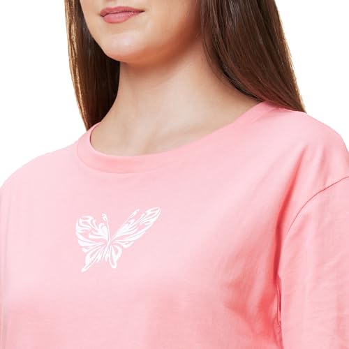 Image of Globus Women Pink Boxy Fit Typography Cotton T-Shirt-3639407001