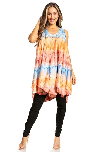 Image of Sakkas Artemi Women's Casual Short Tie-dye Sleeveless Loose Tank Dress Cover-up