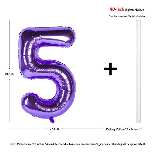 Image of 40 Inch Purple number Helium Foil Birthday Party Digit Balloons (Purple 5)