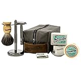Gentleman Jon Deluxe Wet Shave Kit | Includes 8 Items: Safety Razor, Badger Hair Brush, Shave Stand, Canvas & Leather Dopp Kit, Alum Block, Shave Soap, Stainless Steel Bowl and Astra Razor Blades