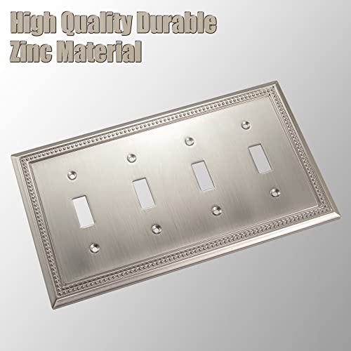 Image of Henne Bery Sunken Pearls Heavy Duty Decorative Wall Plate Switch Plate Outlet Cover (Quad Toggle, Satin Nickel)