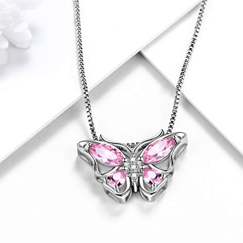 Aurora Tears 925 Sterling Silver Butterfly Necklace,Women Butterflies October-Tourmaline Birthstone Pendant Necklace For Birthday Wedding Gift #TOP3