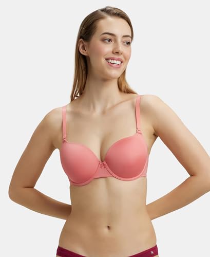 Image of Jockey UL60 Women's Under-Wired Padded Micro Touch Nylon Elastane Stretch Medium Coverage T-Shirt Bra with Detachable Straps