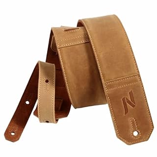 Nefelibata Guitar Strap, 2.3-inch Wide Full Grain Leather Guitar Straps with Soft Padding for Bass, Electric and Acoustic Guitars (Yellow) - Les Beatles, Paul McCartney, John Lennon, RIngo Starr, George Harrison