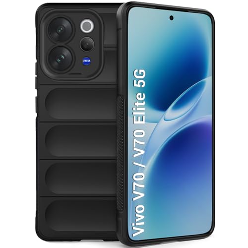 Image of TheGiftKart Liquid Silicon Back Cover Case for Vivo V70 / V70 Elite 5G | Shockproof Military Grade Protection | Micro-Fibre Cloth On Inner Side | Built-in Anti-Slip Grip Cover Case (TPU, Black)
