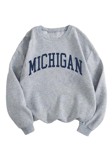 HDQHDQ WomensGraphic Sweatshirts Cute Crewneck Sweatshirt Casual Long Sleeve Pullover Tops Grey MI Small