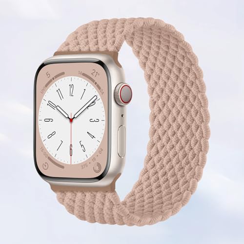 Braided Solo Loop Compatible with Apple Watch 38mm 40mm 41mm 42mm 44mm 45mm 46mm Ultra/2 49mm Men/Women,Stretchy Nylon Sport wristband Strap for iWatch Bands series 11/10/9/8/7/6 5/4/3/SE (40mm 41mm 38mm 42mm(series 11/10)/M(6,7),Flesh Pink)