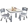 FUNLIO Kids Table and 2 Chairs Set Height Adjustable Toddler Table and Chair Set for Ages 3 8 Easy to Wipe Arts Crafts Table for ClassroomsDaycaresHomes CPC CE Approved 3pcs Set Gray