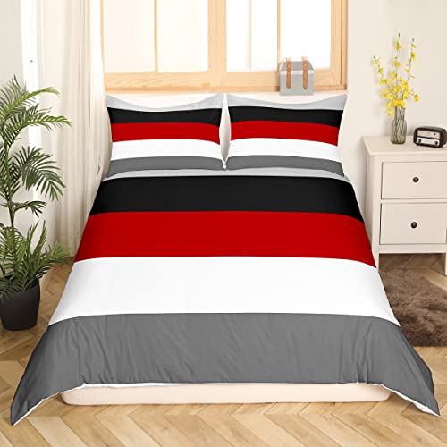 Homewish Red Black Stripes King Size Duvet Cover Set including 2 Pillowcases, 100% Soft & Breathable Polyester, Zip Closure - Image 3