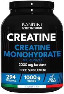 Bandini Kreatyna Monohydrate Micronised 1kg/1000g MERCURY FREE 100% czysty proszek - wegański - suplement diety na siłownię, dla sportowców, fitness, przedtreningowy - na bazie monohydratu kreatyny