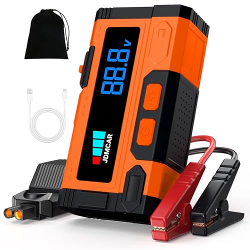 JDMCAR Arrancadores de Bateria de Coche - 8000A 12V Arrancador de Coches Motor 9.0L Gasolina o 8.5L Diesel, Arrancador portatil con Pantalla LCD y Carga Rápida y Linterna LED- Upgraded