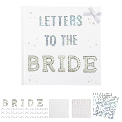 HICOHAND Album fotografico fai da te con scritta To the Bride, 21,3 x 21,3 cm, bianco con lettere, adesivi perlati, fiocco, album per foto, album per ricordi di nozze, regali, bomboniere