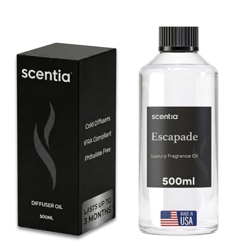 Hotel Diffuser Oil Inspired by 5-Star Hotel Scent - 500 ml 16.9 fl oz - Fragrance Oil Blend Botanical Jasmine & Marine Notes for Aromatherapy Diffusers - Escapade, Mothers Day Gift