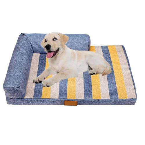 犬用ベッド整形外科用中型犬、低反発素材の犬用ベッドソファ、滑り止め底付きの柔らかく快適なペット用ソファ、小型中型犬用の洗える取り外し可能なカバー,ブルー,XL