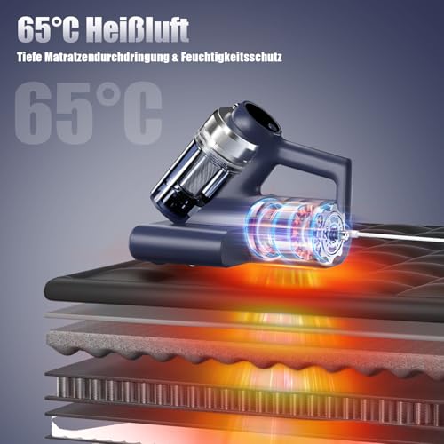 Teant Milbensauger für Matratzen mit UV Licht, 16kPa Matratzensauger mit LED Display, 65℃ Heißluft & HEPA, Ultraschall, Aromatherapie, Dual-Cup Matratzenreiniger für Bett/Teppich/Sofa/Tier/Allergiker