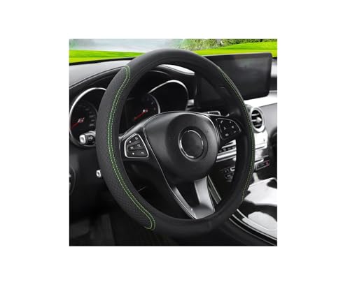 LoyaForba Leather Car Steering Wheel Cover, Elastic Breathable Anti-Slip Steering Wheel Protector, Car Interior Accessories for Men Women, Universal 15 Inch for Most Cars (Black/Green)