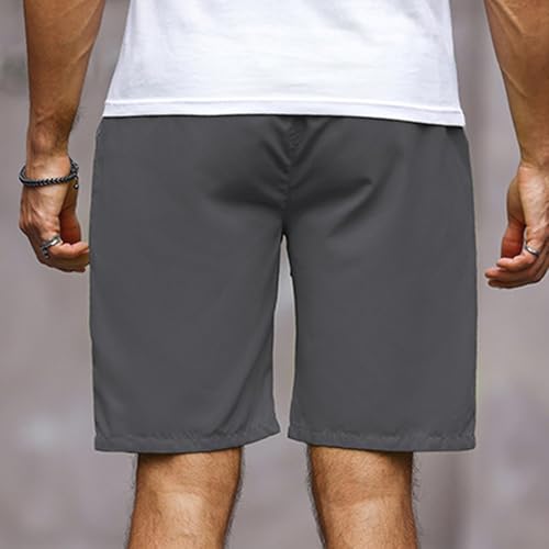 Sinzelimin Men's Cargo Shorts Fashion Solid Color Lace up Elastic Waist Beach Board Short Pants Crop Sweatpant with Pocket4