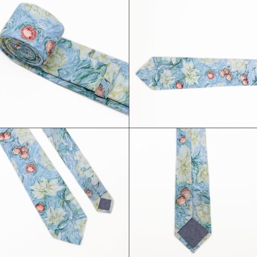 Image of Cotton Floral Ties for Men 2.76 inch Men's Skinny Tie Linen Flower Printed Neck Tie for Wedding Dating Party