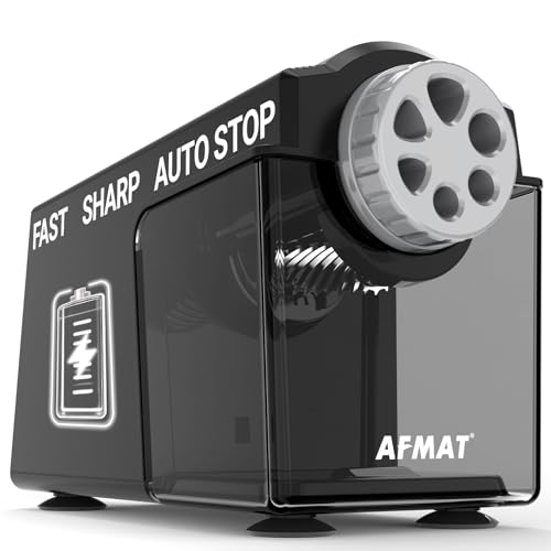 AFMAT Elektrischer Bleistiftspitzer, 6 Löcher, Aufladbar Spitzer mit Dose für 6-11mm, USB Hochleistungs Robust Anspitzer Elektrisch für Den Klassenraum Schulen Haushalte Büros,Schwarz PSD4