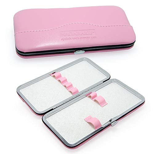NAGARAKU Tweezers Case Professional for Eyelash Extensions Empty PU Scissors Lash Brushes and Tweezers Set Storage Bag Pink