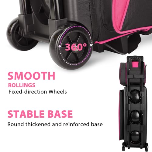 Goloni 4 Ball Bowling Bag with Wheels Set, 3 Pink Rolling Bowling Roller Bag with 41'' Retractable Handle + Single Ball Tote Bag for Balls & Accessories by Goloni - Used condition - Image 3